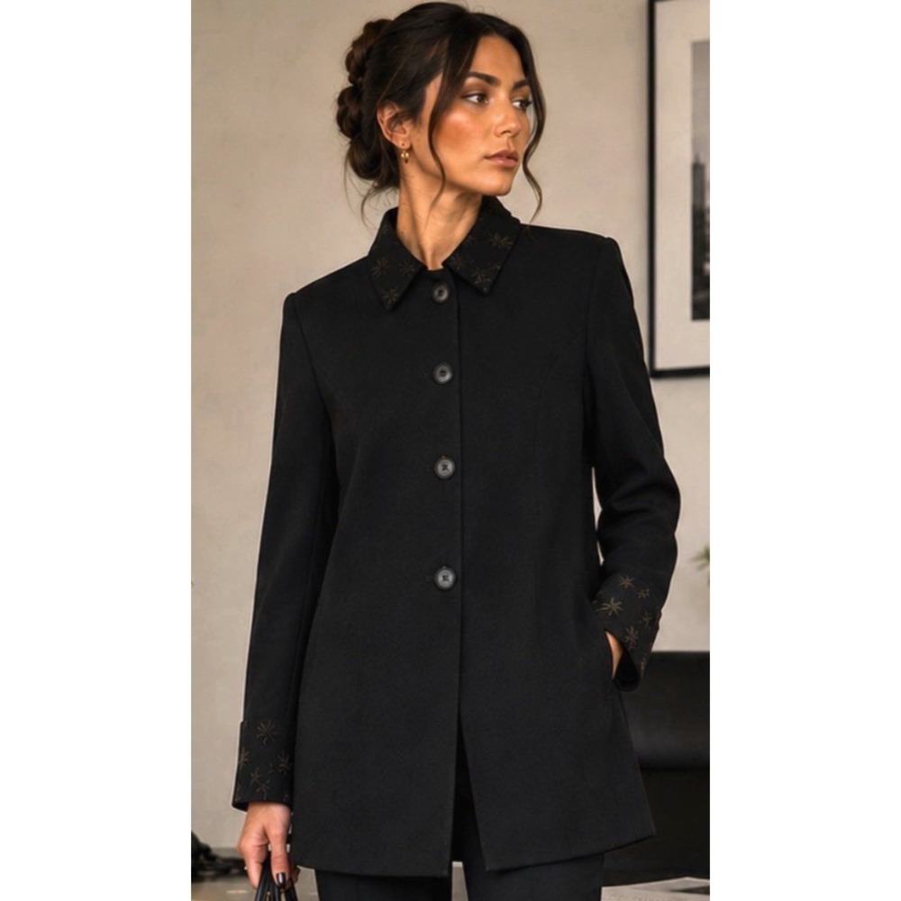 Vintage Gianni Womens Wool Floral Embroidered Blazer Jacket Size 6 Classic USA